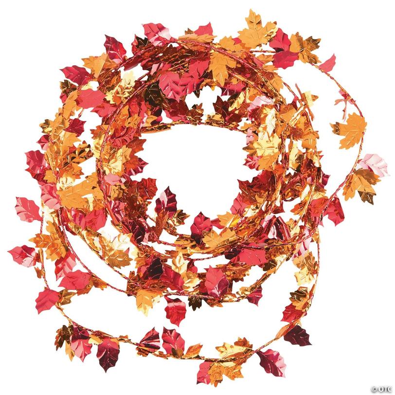 11 Ft. Fall Leaves Red and Orange Metallic Foil Garland Decoration
