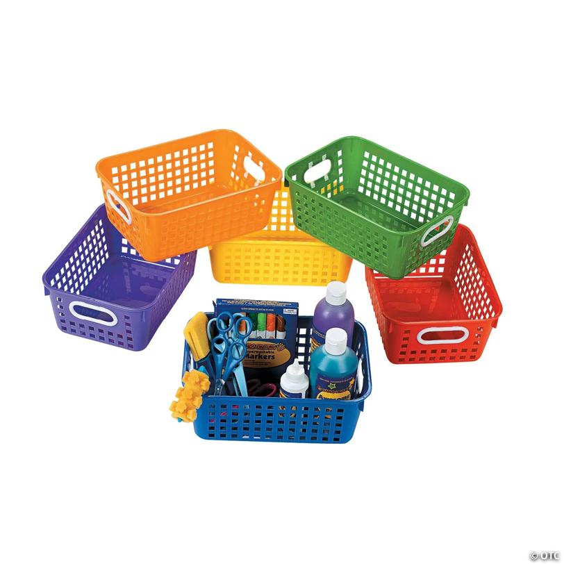 11" x 4 1/2" Classroom Storage Tall Plastic Baskets with Handles - 6 Pc.