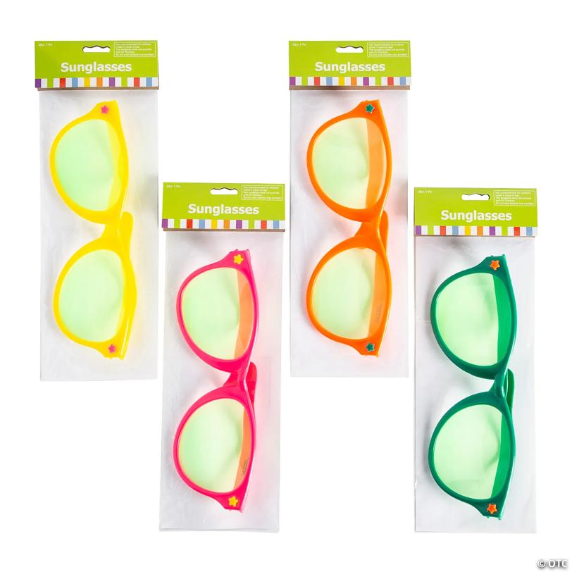 11" x 5 1/4" Jumbo Bright Solid Color Plastic Novelty Sunglasses- 12 Pc.