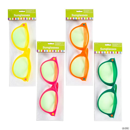 11" x 5 1/4" Jumbo Bright Solid Color Plastic Novelty Sunglasses- 12 Pc.