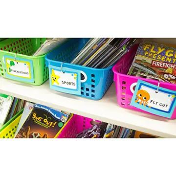 11" x 8" Tall Classroom Neon Plastic Storage Baskets with Handles - 6 Pc.