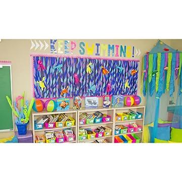 11" x 8" Tall Classroom Neon Plastic Storage Baskets with Handles - 6 Pc.
