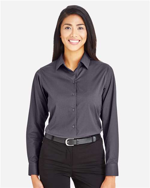 Women's CrownLux Performance® Tonal Mini Check Woven Dress Shirt | USA Decoration