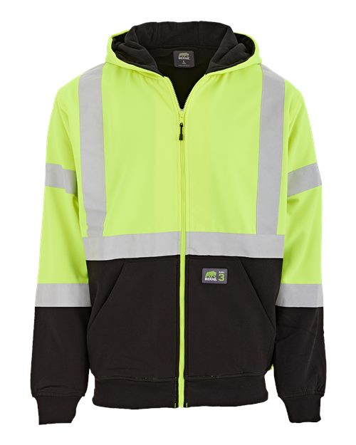 Berne Apparel Men's Hi-Vis Class 3 Color Block Full-Zip Hooded Sweatshirt