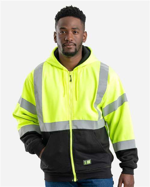 Hi-Vis Class 3 Color Block Full-Zip Hooded Sweatshirt | USA Decoration