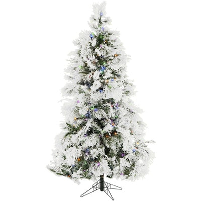 9-ft Snowy pine Pre-lit Flocked White Artificial Christmas Tree LED Lights | USA Decoration®