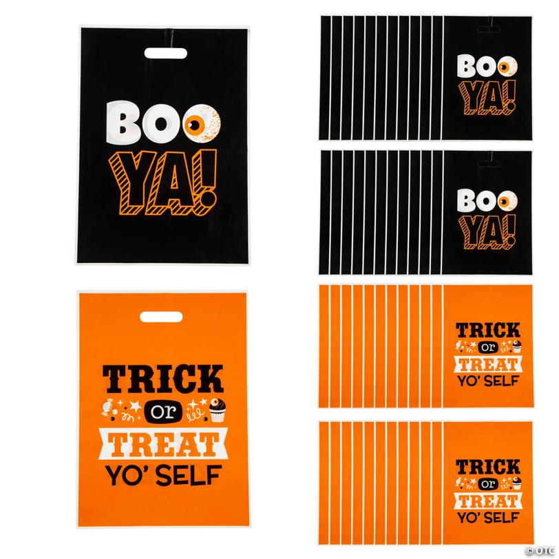 12-1/2" x 17" Bulk 50 Pc. Halloween Funny Sayings  Trick-or-Treat Plastic Goody Bags