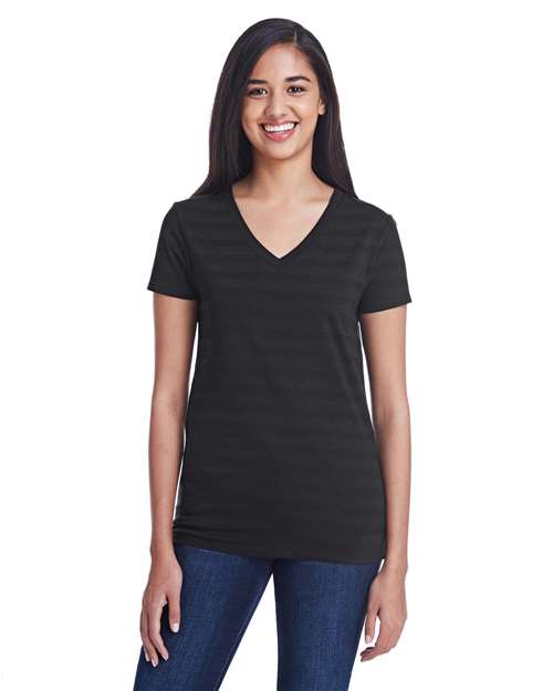 Women's Invisible Stripe V-Neck T-Shirt | USA Decoration