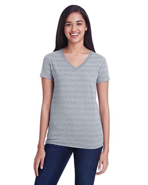 Women's Invisible Stripe V-Neck T-Shirt | USA Decoration