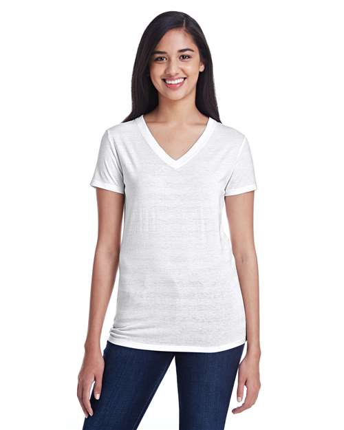 Women's Invisible Stripe V-Neck T-Shirt | USA Decoration