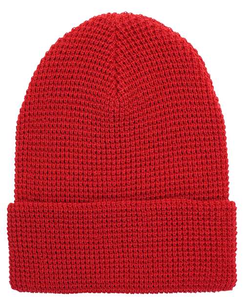 Waffle Cuffed Beanie by USA Decoration | 12" Hypoallergenic Acrylic Knit Hat with Adjustable Cuff