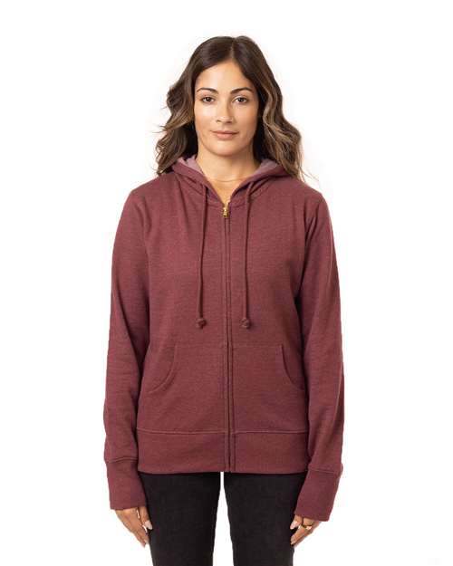 Women's Heathered Full-Zip Hooded Sweatshirt | USA Decoration