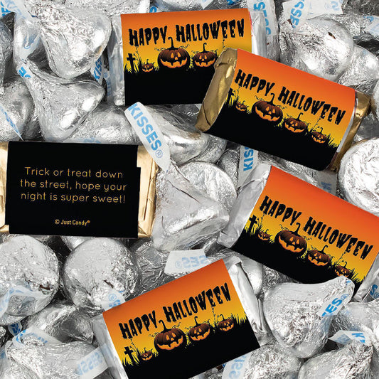 128 Pcs Halloween Candy Party Favors Hershey's Miniatures & Kisses - Pumpkins