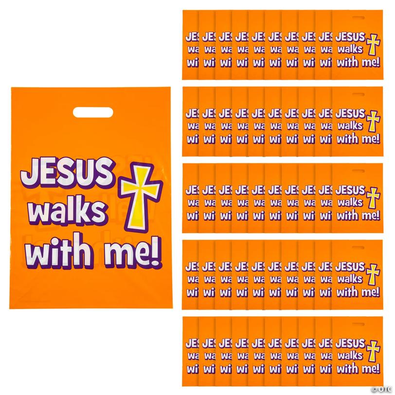 12 1/2" x 17" Bulk 50 Pc. Walk Safely with Jesus Plastic Goody Bags