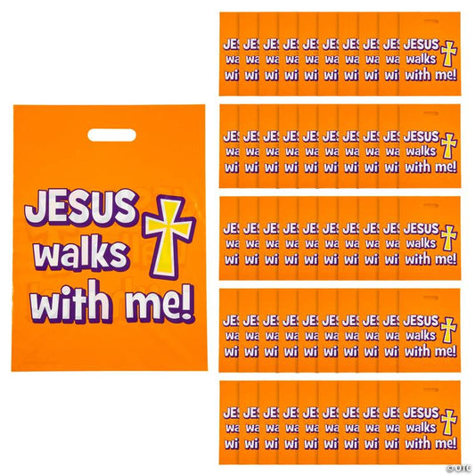 12 1/2" x 17" Bulk 50 Pc. Walk Safely with Jesus Plastic Goody Bags