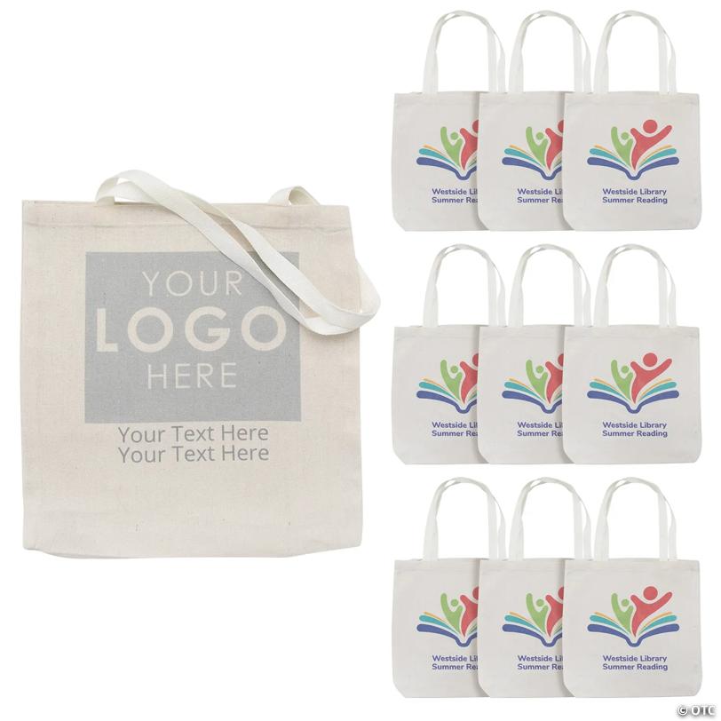 12 3/4" x 12 3/4" Custom Full-Color Logo Medium Canvas Tote Bags - 12 Pc.