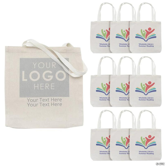 12 3/4" x 12 3/4" Custom Full-Color Logo Medium Canvas Tote Bags - 12 Pc.