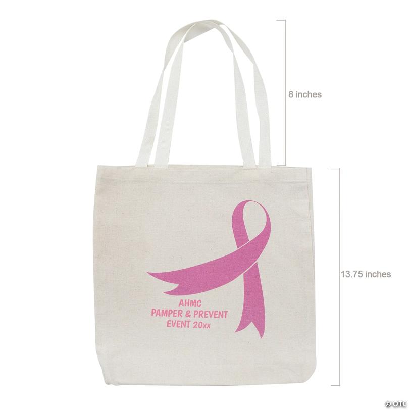 12 3/4" x 12 3/4" Personalized Medium Awareness Ribbon Canvas Tote Bags - 12 Pc.