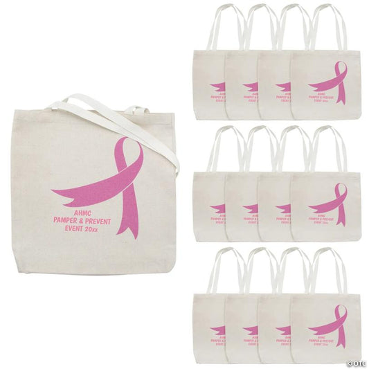 12 3/4" x 12 3/4" Personalized Medium Awareness Ribbon Canvas Tote Bags - 12 Pc.