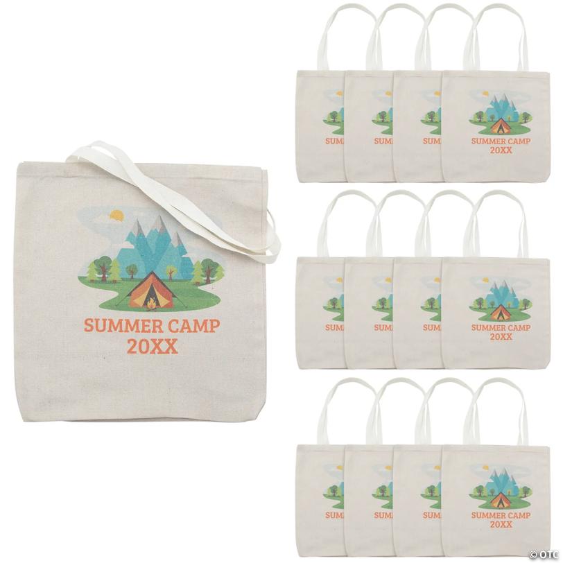 12 3/4" x 12 3/4" Personalized Medium Camp Canvas Tote Bags – 12 Pc.