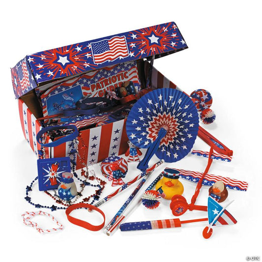 12" Bulk 100 Pc. Patriotic Treasure Chest Toy & Handout Assortment