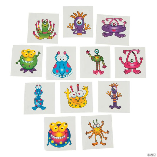 1/2" Bulk 72 Pc. Bright Colors Smiling Monster Temporary Tattoos