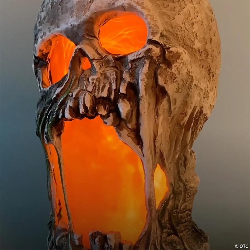 12" Flaming Rotted Skull Animated Prop