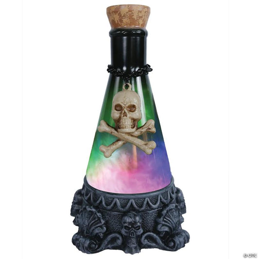12" Light-Up Green Potion Bottle with Skull Halloween Decoration