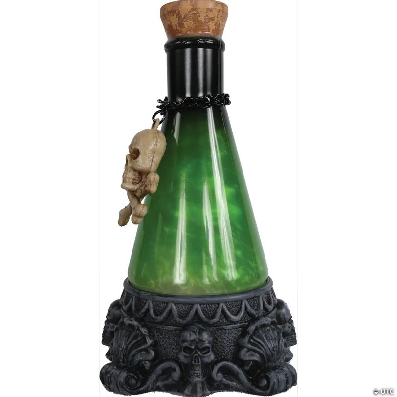 12" Light-Up Green Potion Bottle with Skull Halloween Decoration