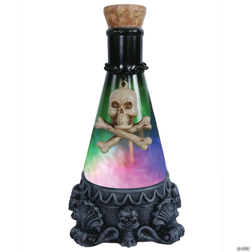12" Light-Up Green Potion Bottle with Skull Halloween Decoration