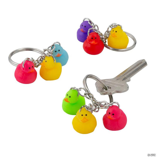1/2" Micro Brightly Colored Rubber Duck Keychains - 24 Pc.