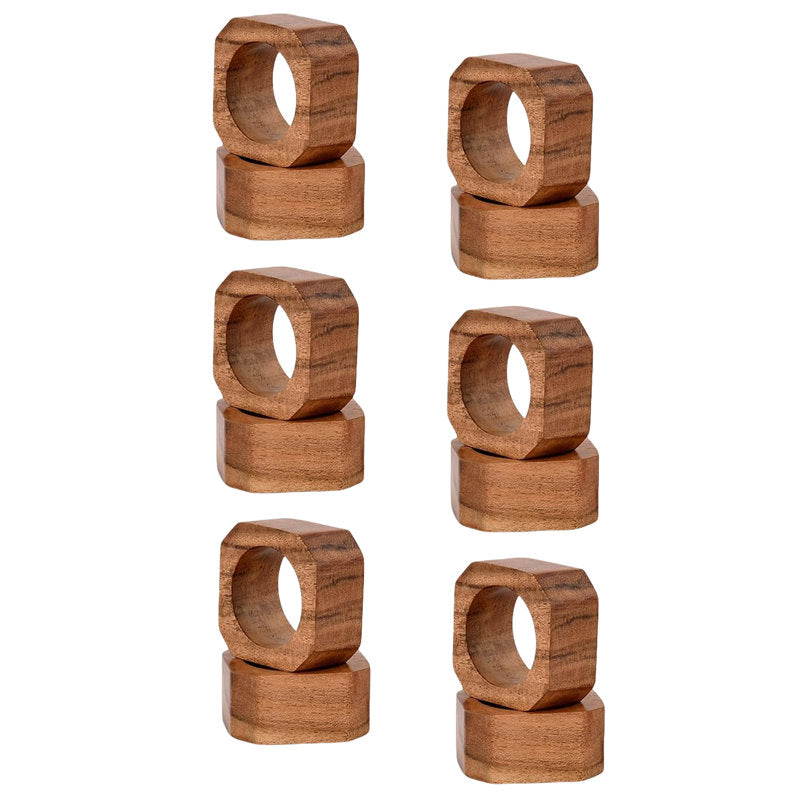 12 Pack Acacia Wood Napkin Rings Set, Brown Farmhouse Napkin Holders For Thanksgiving Christmas Dinner, Rustic Table Decor For Wedding Party