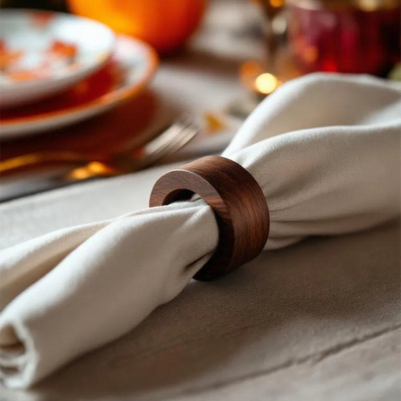 12 Pack Wood Napkin Rings Set, Handmade Farmhouse Napkin Holders For Thanksgiving Christmas, Dark Natural Rustic Table Decor For Holiday Party