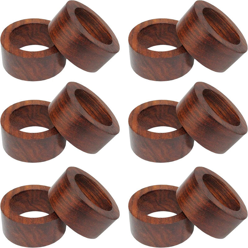 12 Pack Wood Napkin Rings Set, Handmade Farmhouse Napkin Holders For Thanksgiving Christmas, Dark Natural Rustic Table Decor For Holiday Party