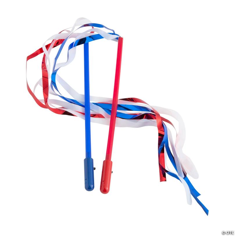 12" Patriotic Light-Up Wands With Ribbon Streamers - 12 Pc.
