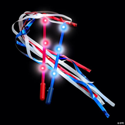 12" Patriotic Light-Up Wands With Ribbon Streamers - 12 Pc.