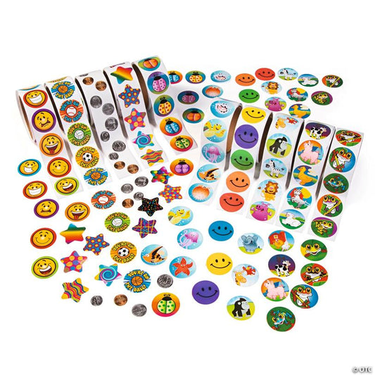 1/2" - 1 1/2" Bulk 1000 Pc. Brightly Colored Super Stickers Assortment