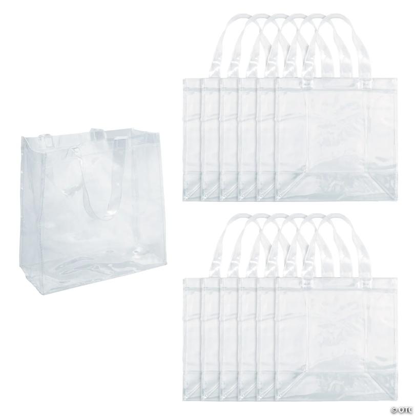 12" x 12" Large Clear Stadium Plastic Tote Bags - 12 Pc.