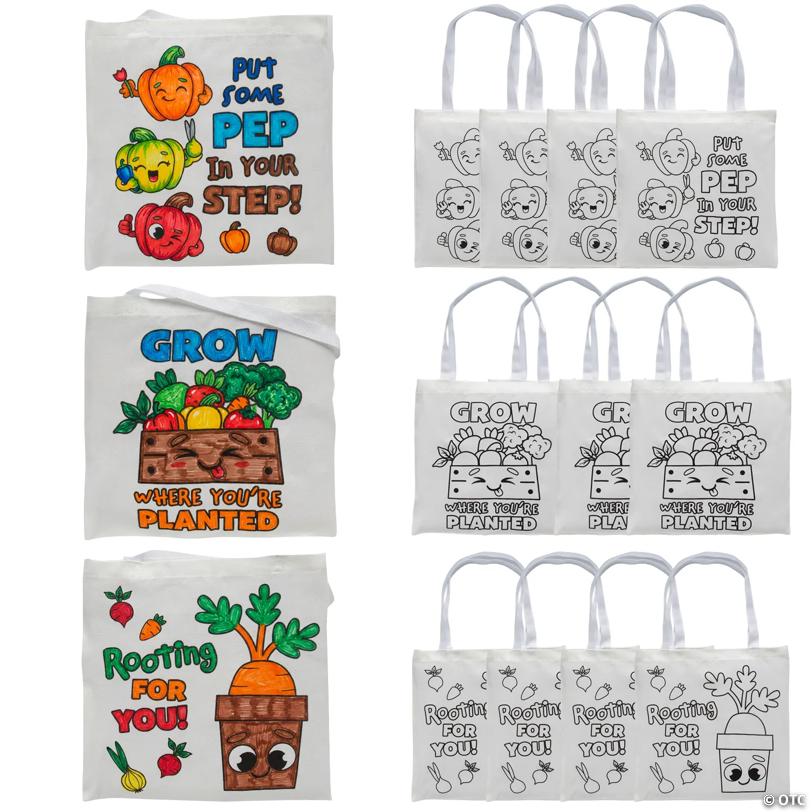 12" x 12" Medium Color Your Own Garden Gang Polyester Tote Bags - 12 Pc.