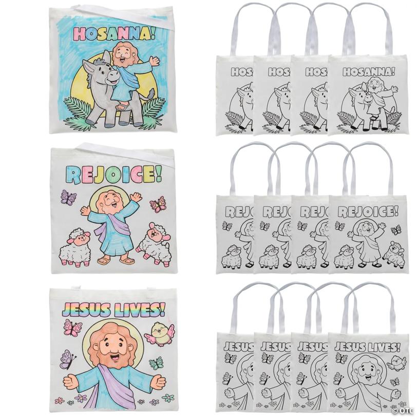12" x 12" Medium Color Your Own Religious He Lives Canvas Tote Bags – 12 Pc.