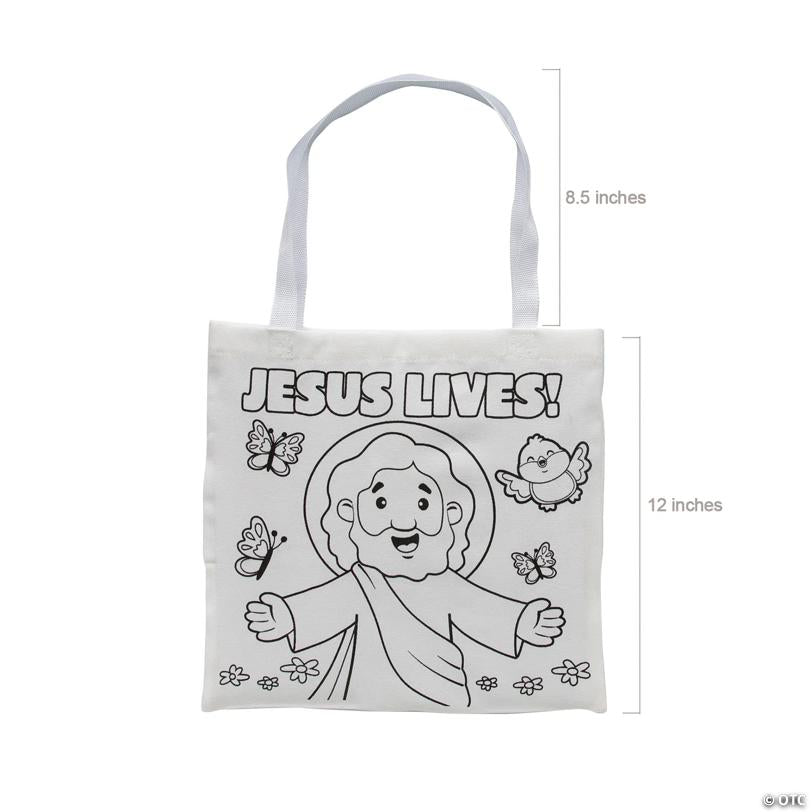 12" x 12" Medium Color Your Own Religious He Lives Canvas Tote Bags – 12 Pc.