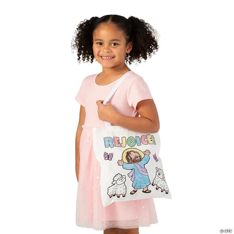 12" x 12" Medium Color Your Own Religious He Lives Canvas Tote Bags – 12 Pc.