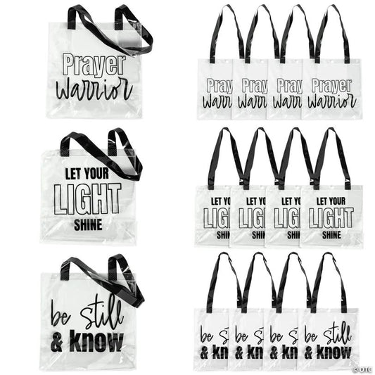 12" x 12" Religious Large Clear Stadium Plastic Tote Bags - 12 Pc.