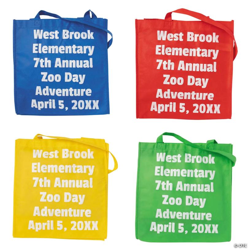 12" x 13" Bulk 50 Pc. Personalized Large Primary Color Shopping Tote Bags