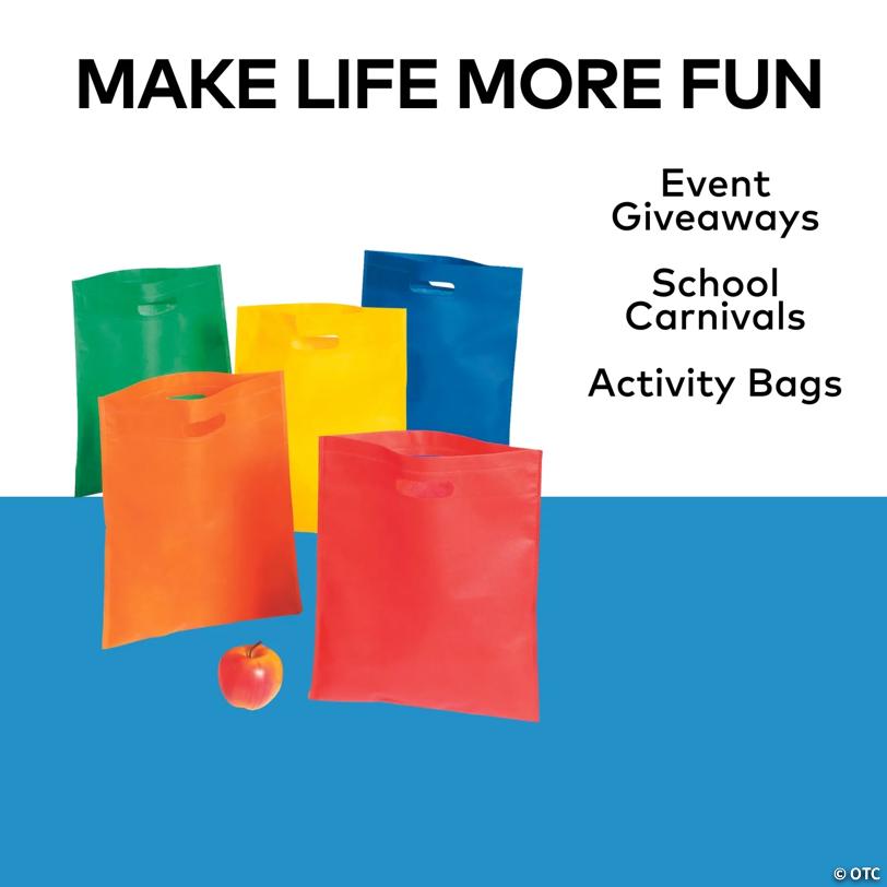 12" x 14 1/2" Bulk 50 Pc. Large Nonwoven Cutout Handle Tote Bag Assortment
