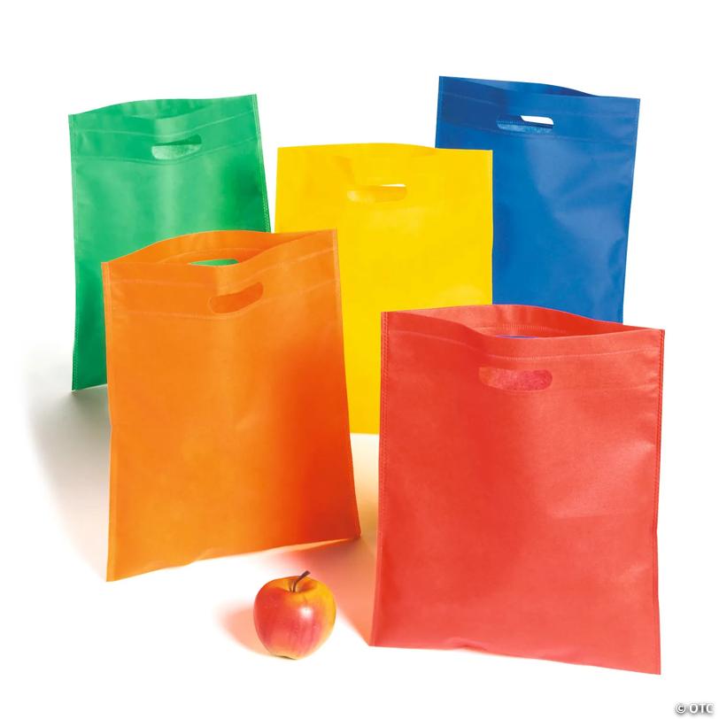 12" x 14 1/2" Bulk 50 Pc. Large Nonwoven Cutout Handle Tote Bag Assortment