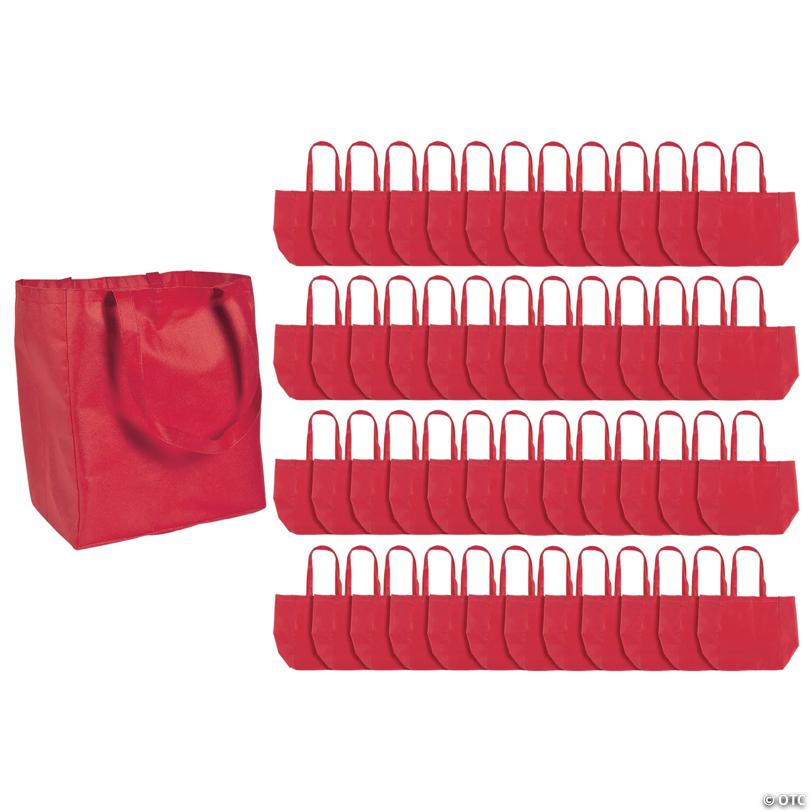 12" x 14" Bulk Large Red Nonwoven Shopper Tote Bags - 48 Pc.