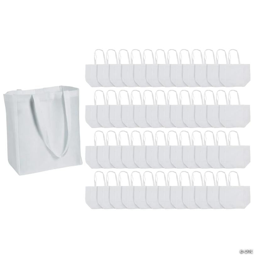 12" x 14" Bulk Large White Nonwoven Shopper Tote Bags - 48 Pc.