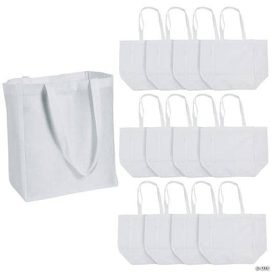 12" x 14" DIY Large White Shopper Nonwoven Tote Bags - 12 Pc.