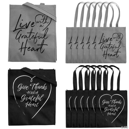 12" x 14" Large Grateful Heart Shopper Tote Bags - 12 Pc.